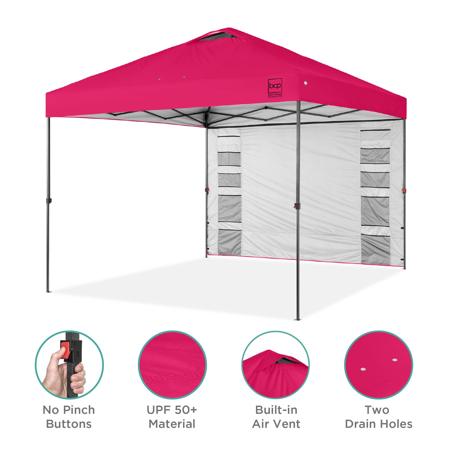 Best Choice Products 10x10ft Easy Setup Pop Up Canopy, Portable Tent w/ Side Wall, 1-Button Push, Case