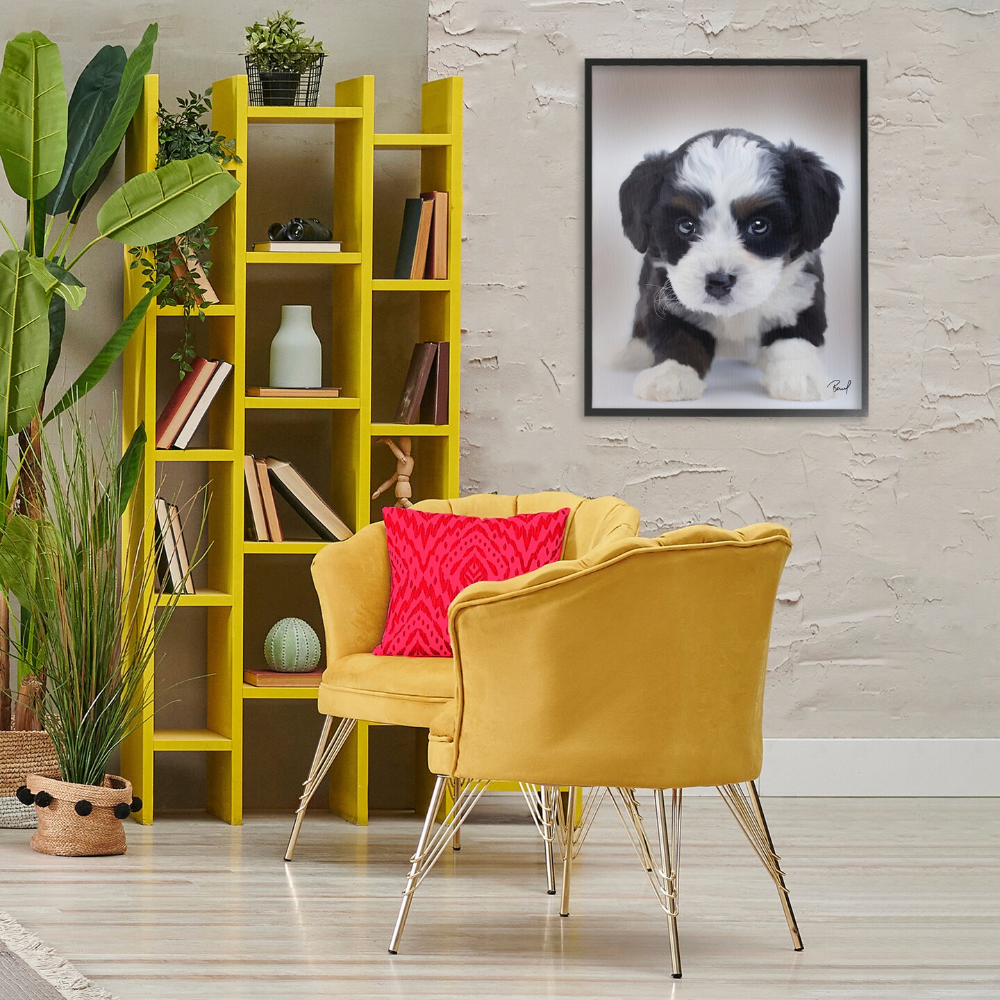 Stupell Industries Fluffy Bernedoodle Puppy Framed Giclee By Renel Peters