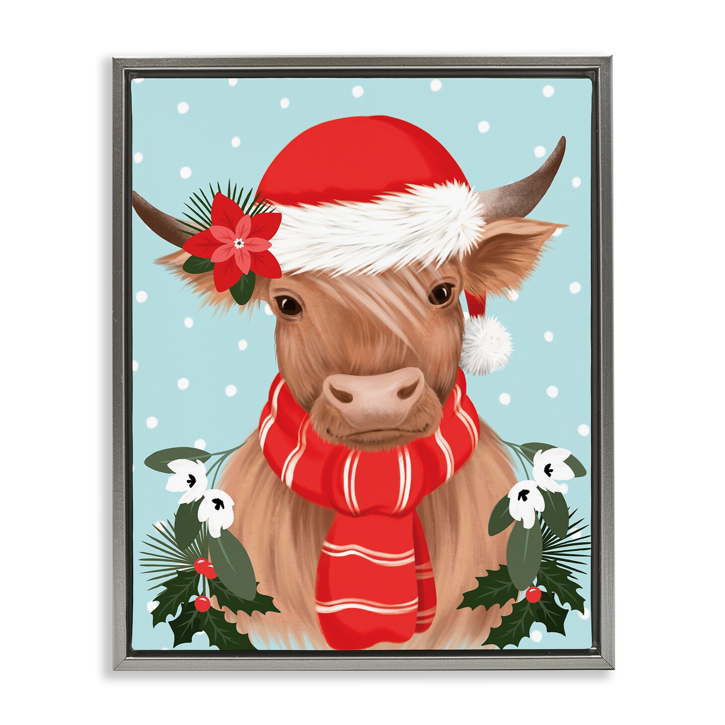 Stupell Industries Holiday Cattle with Holly Berries Floating Frame By Jo Taylor