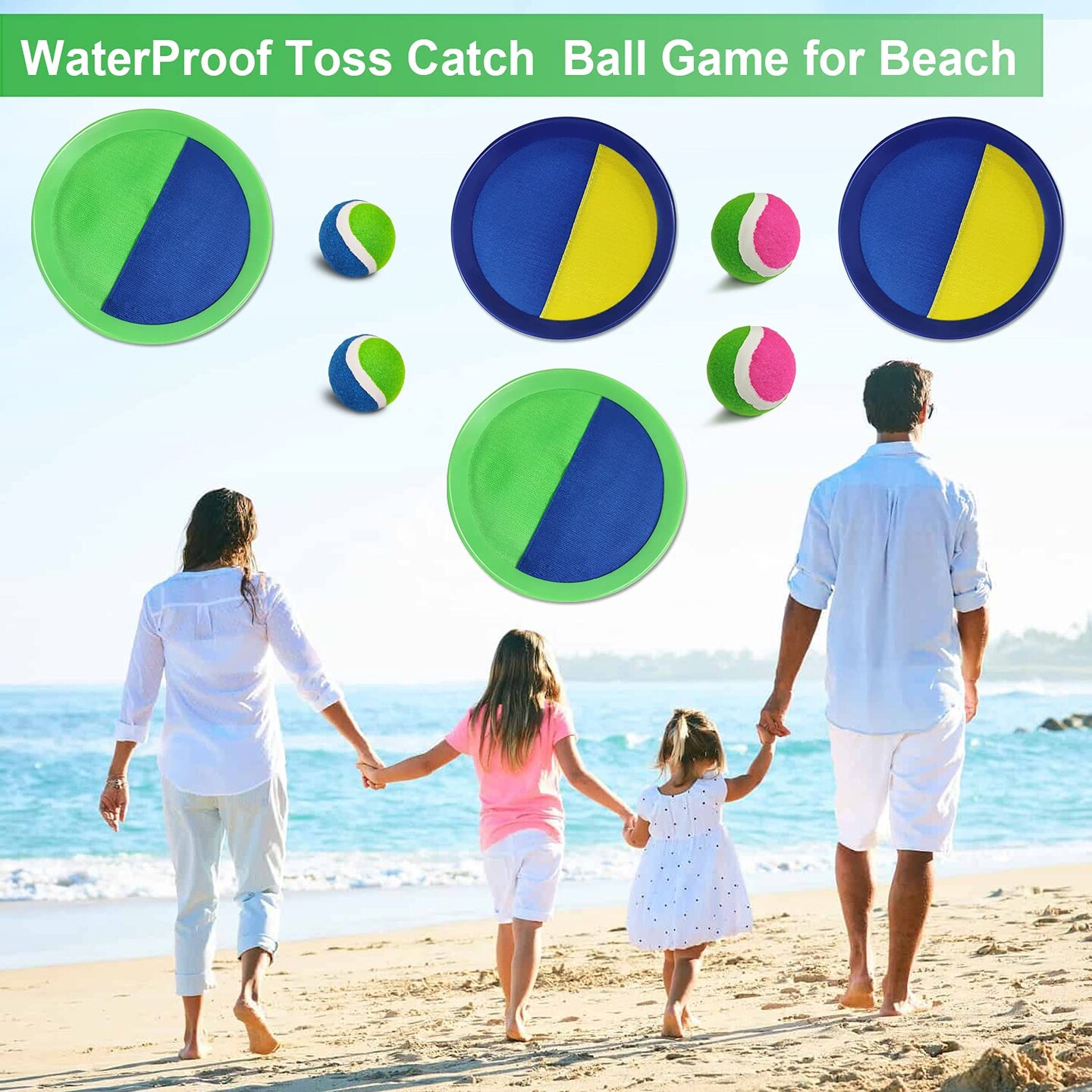 Ball Catch Set Games Toss Paddle - Beach Toys Back Yard Outdoor Pool Backyard Camping Throw Age 3 4 5 6 7 8 9 10 11 12 Years Old Boys Girls Kids Adults Family Pink Blue Gifts 2 Pack