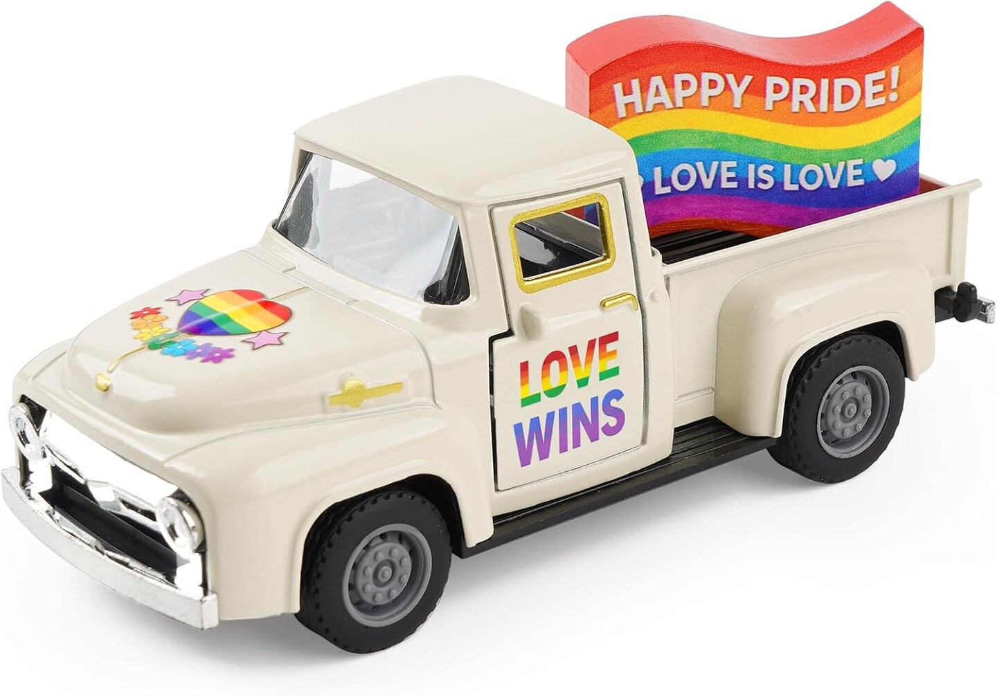 Rustic Rainbow Truck Decor – “Love Is Love” LGBTQ Pride Tiered Tray & Tabletop Centerpiece, Farmhouse Rainbow Home & Kitchen Decoration for Pride Month