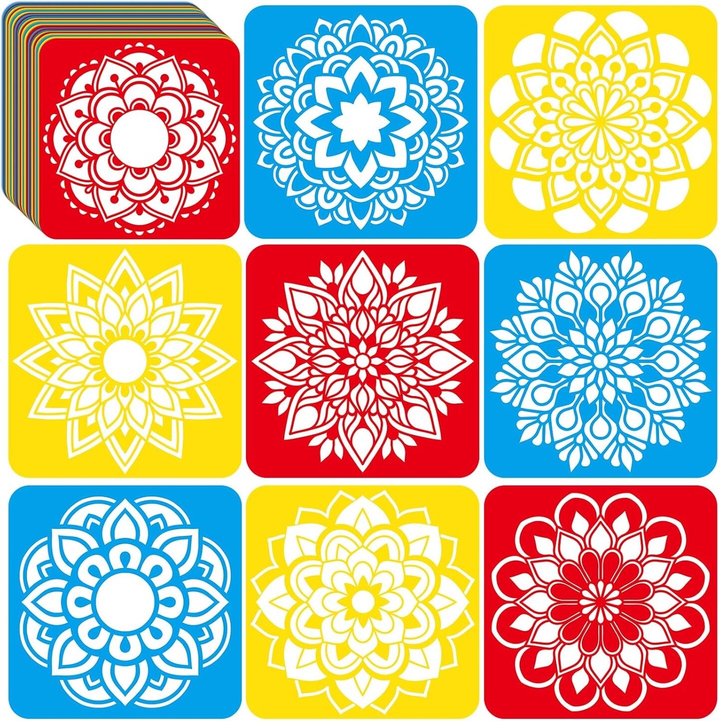 36-Piece Mandala Drawing Stencils – 8x8 in Reusable Sidewalk Chalk & Painting Templates for Kids, DIY Crafts, Floors, Fabric & Home Decor