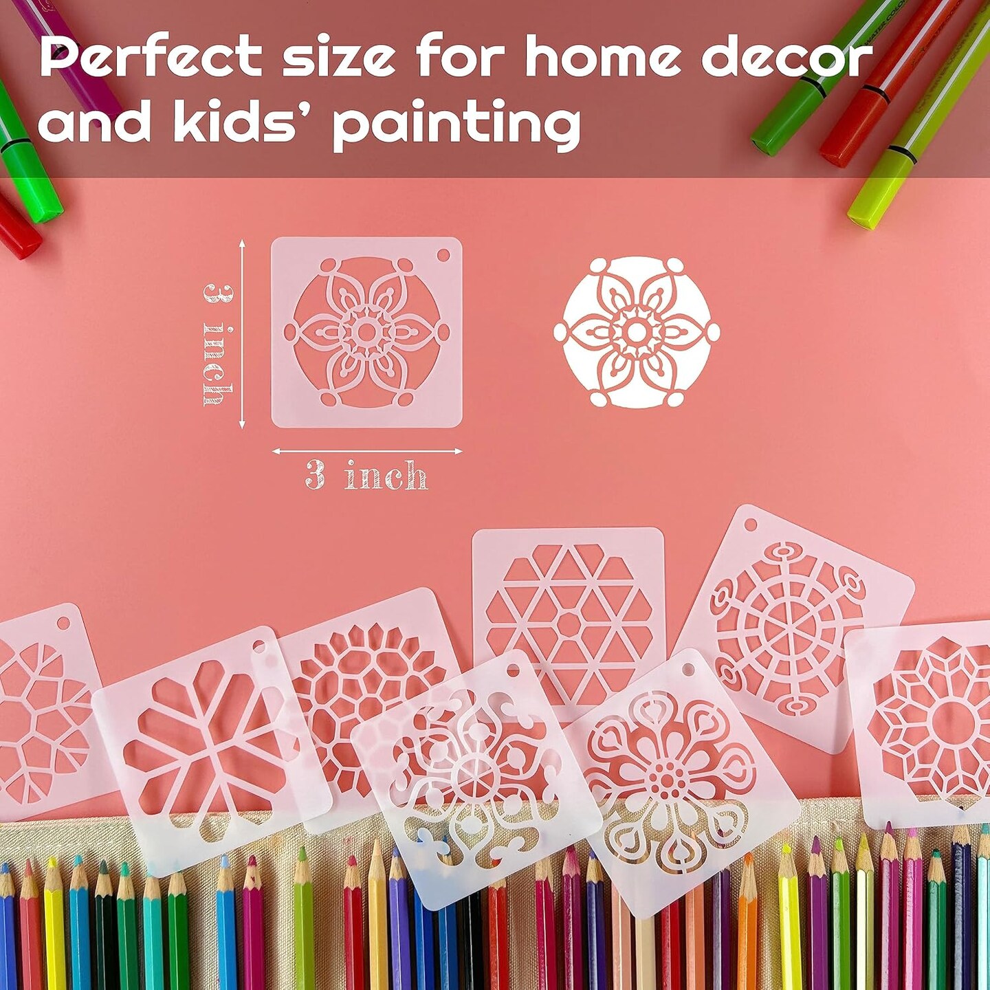 64-Pack Small Mandala Stencils – Reusable 3-Inch Plastic Templates for DIY Painting on Rocks, Wood, Walls, Floors, Canvas & Home Decor