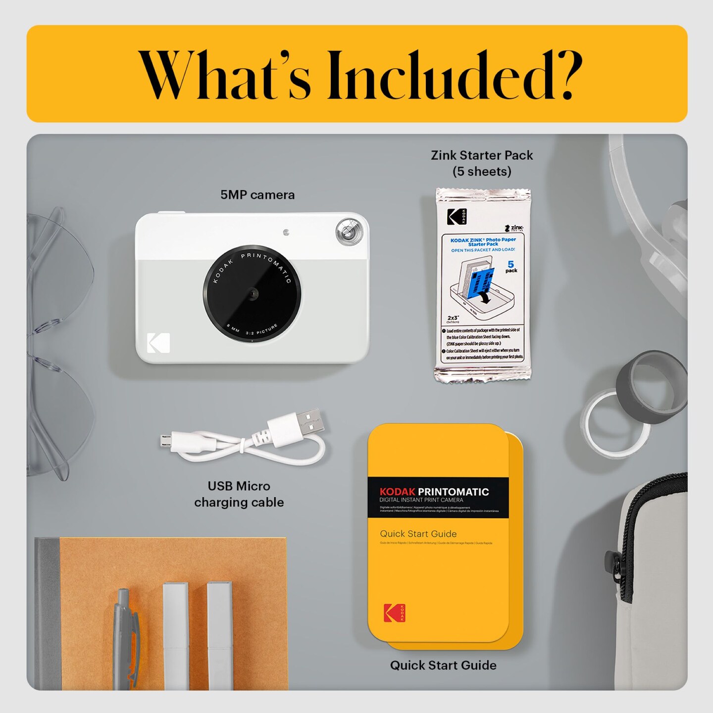 KODAK Printomatic Digital Instant Print Camera, Supports Sticky-Backed 2x3" Zink Photo Paper