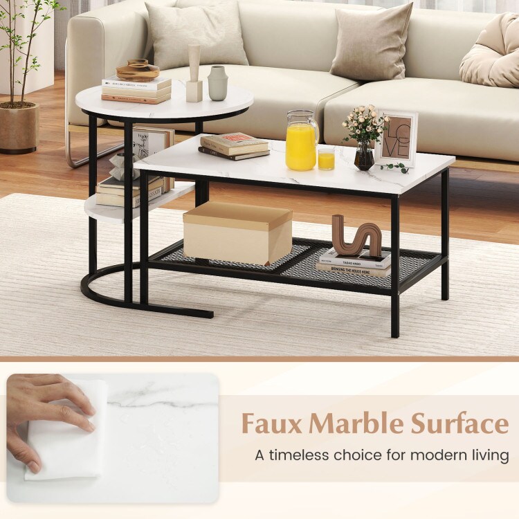 Brown 2-Tier Rectangle Coffee Table with Storage Shelves End Table