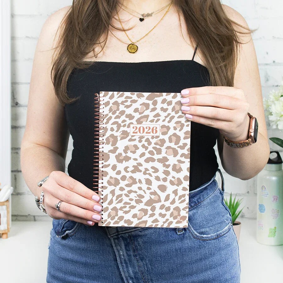 bloom daily planners 2026 Soft Cover Weekly & Monthly Planner, 5.5" x 8.25", Tan Leopard