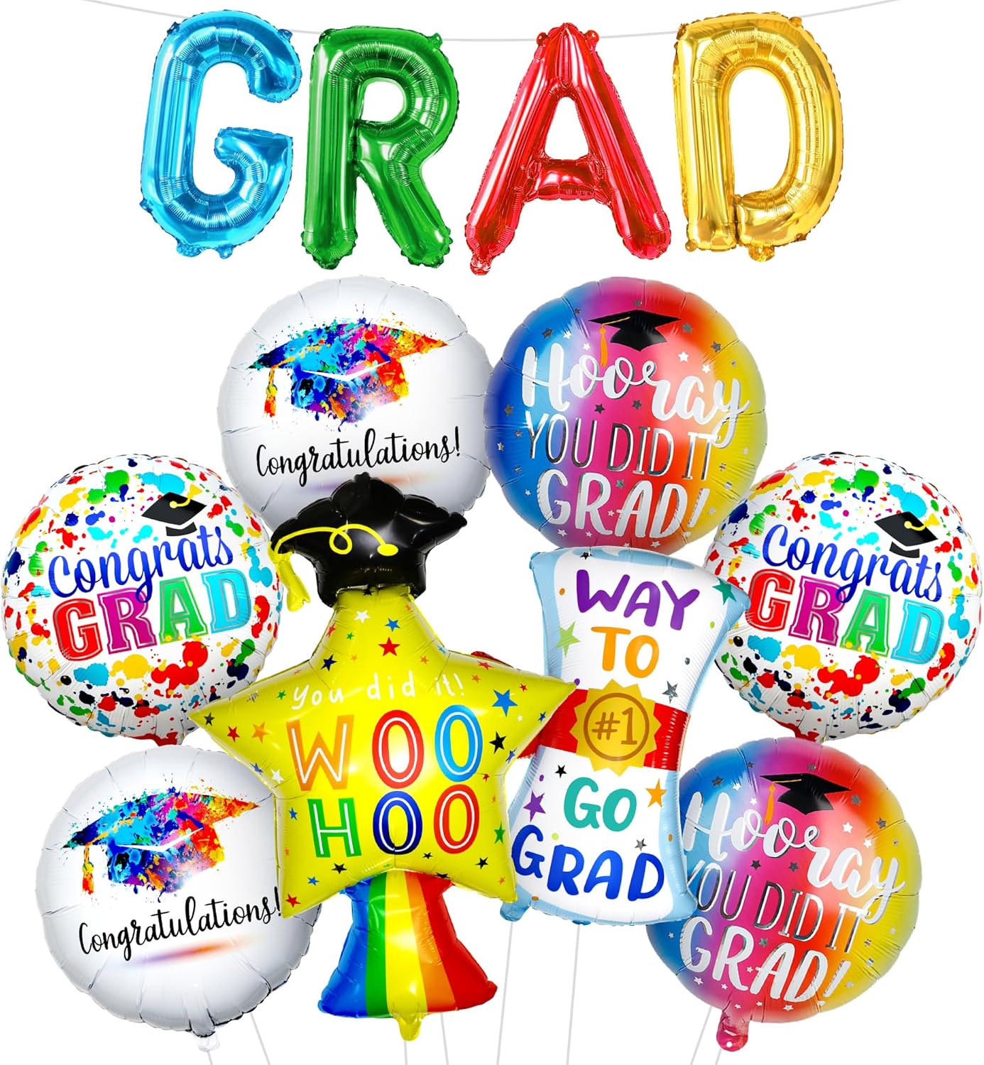 Graduation Party Balloons 2026 – 12PCS Multicolor 41-Inch Star & Congrats Grad Mylar Balloon Set for Class of 2026 Decorations