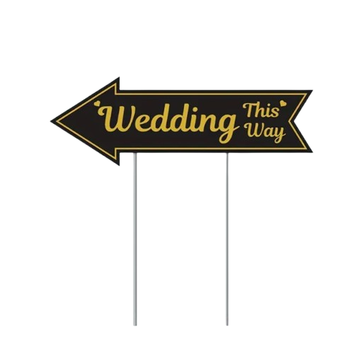 4PCS Wedding Directional Arrow Signs with Stakes – Black & Gold “This Way” Garden Signs for Ceremony & Reception