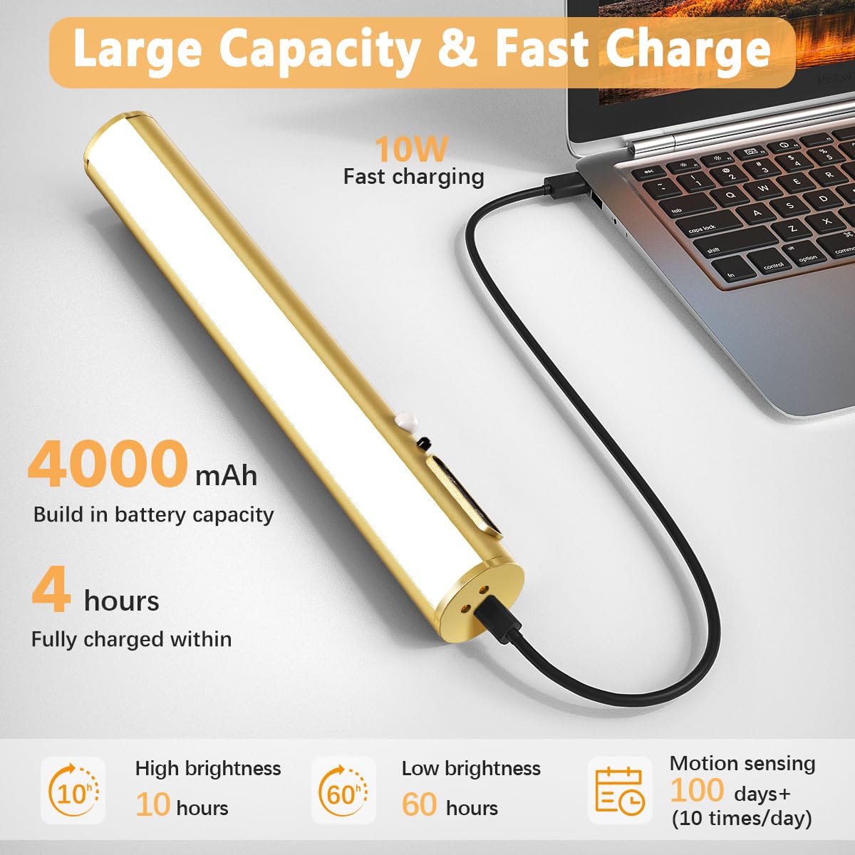 Motion Sensor Battery Operated Wall Sconce, Wireless Picture Lights for Wall, Rechargeable Magnetic Art Lighting with Remote Control, Battery Picture Light for Poster Dartboard Mirror – Gold