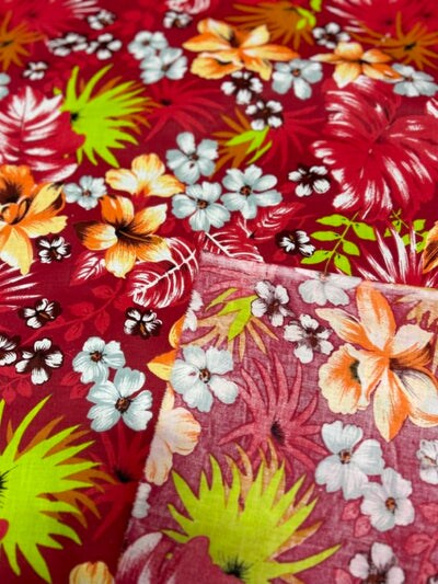 1 Yard Hawaiian Print Poly Cotton Fabric, 58" Wide Lightweight Printed Material for Apparel Use