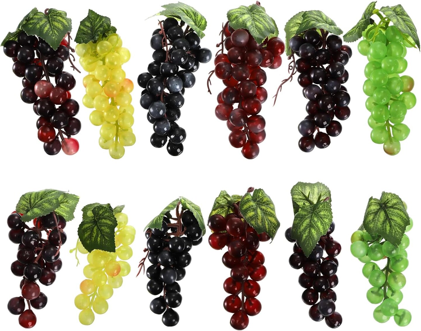 12 Bunches Artificial Grapes, Simulation Lifelike Grape Clusters, 6 Colors, 2 Size