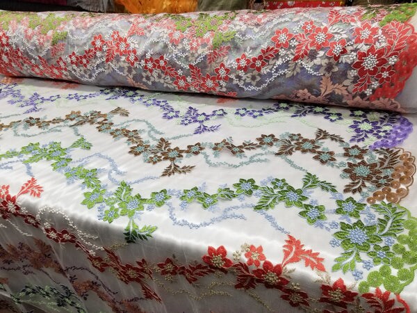 1 Yard Multicolor Bridal Floral Mesh Lace Fabric for Dresses, Decor, Gowns 50/54 Inch Width