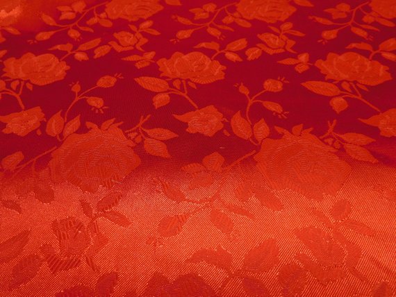 1 Yard Red Floral Jacquard Satin Fabric for Dresses Jackets Skirts Upholstery 54/56&#x22; Width 100% Polyester