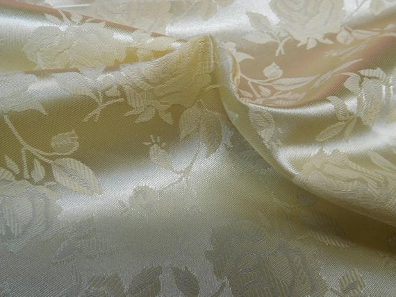 1 Yard Shiny Gold Satin Jacquard Fabric with Floral Design for Apparel 54/56&#x22; Inches Width