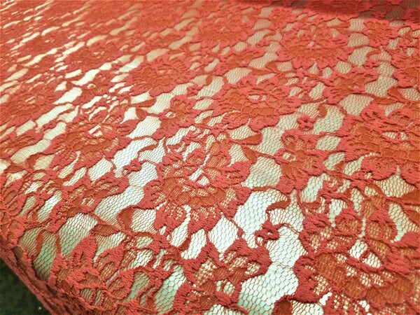 1 Yard Coral Floral Stretch Lace Fabric Soft 4-Way Elastic for Dress Bridal 59 Inches Wide