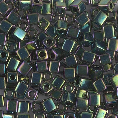 Miyuki 4mm Cube, #465, Metallic Dark Green Iris, 5 grams