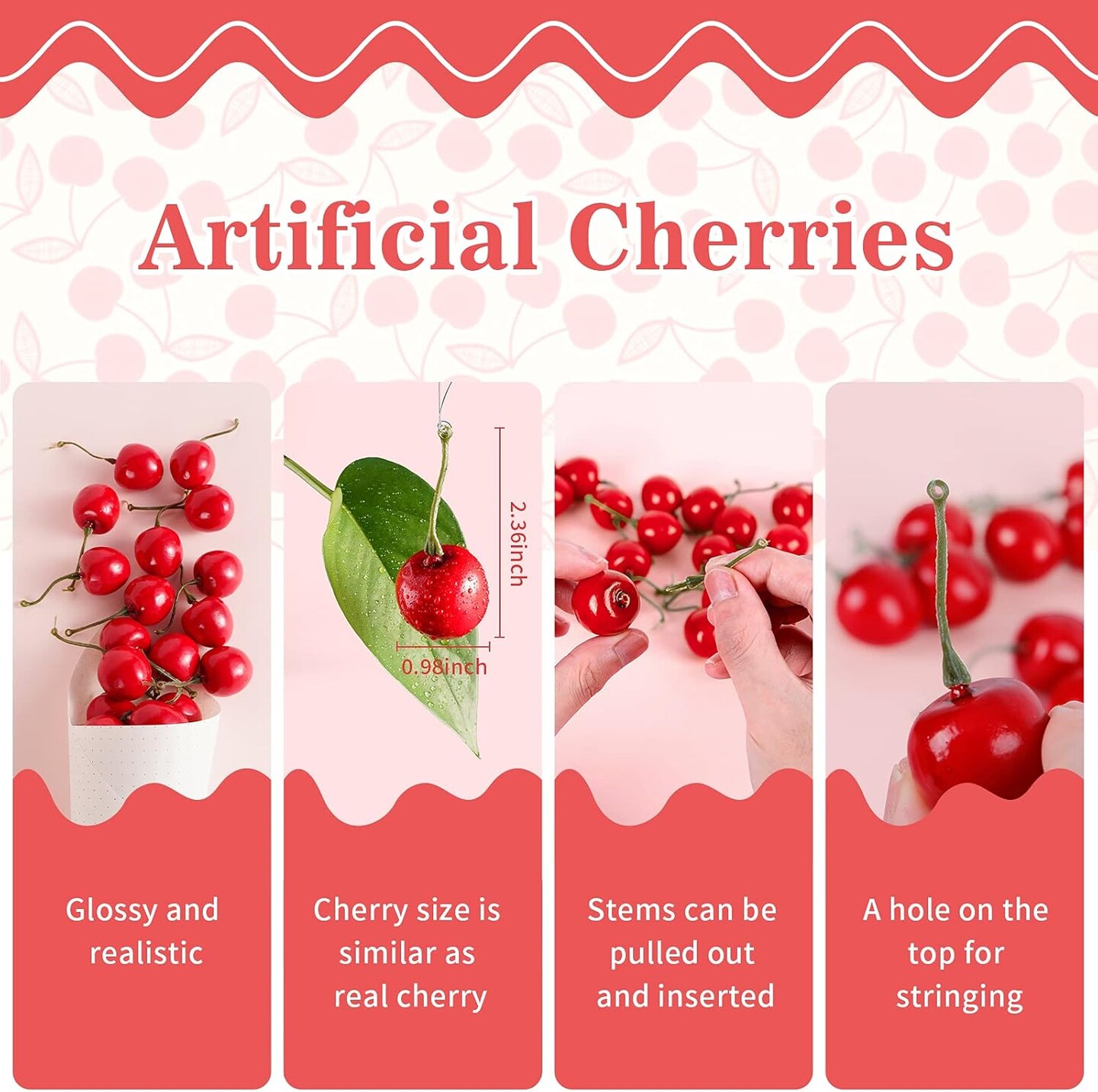 100 PCS- Artificial Cherry Fruit, Artificial Fruit for Decoration
