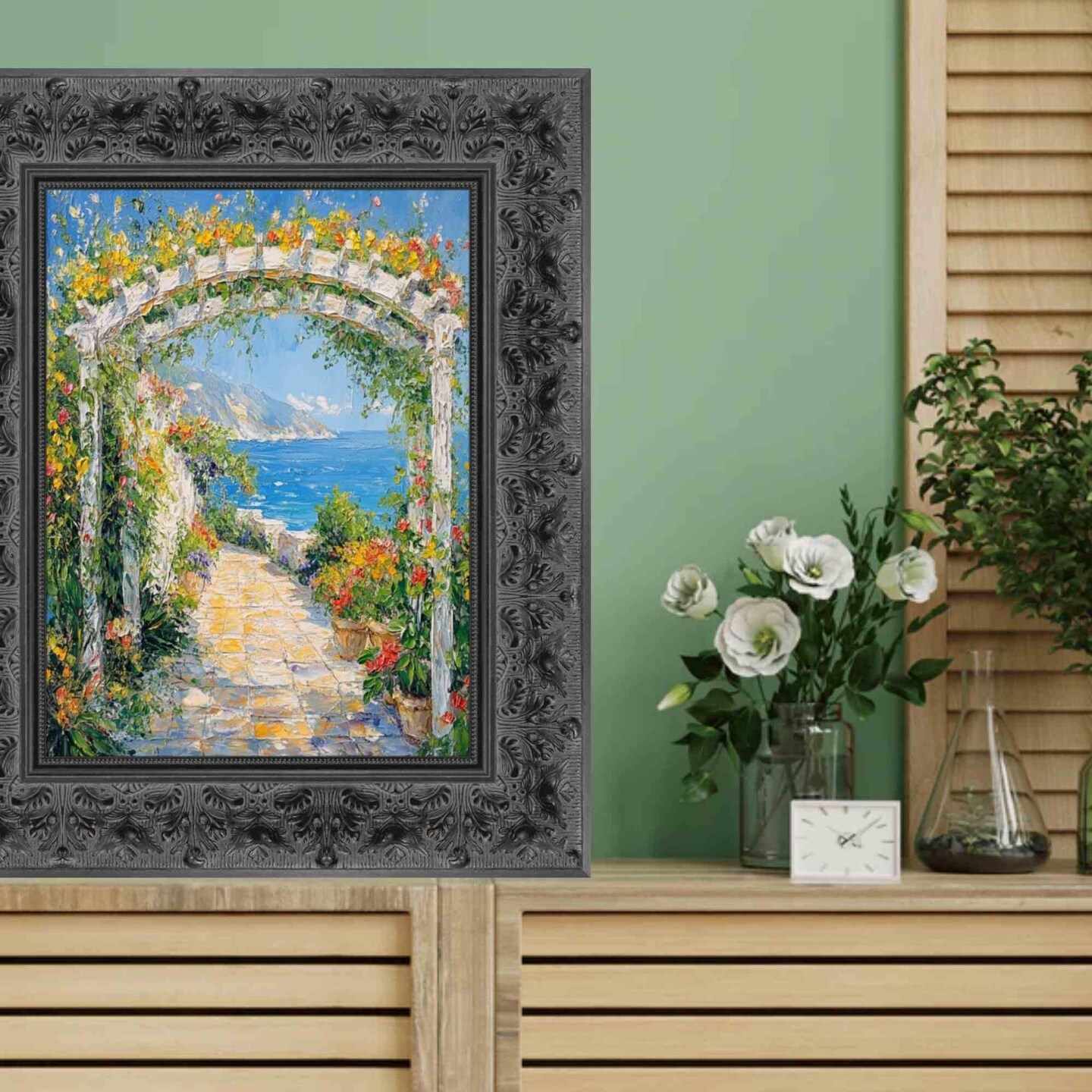 Wide Vintage Antique Black Floral Picture Frame 20x40 frame