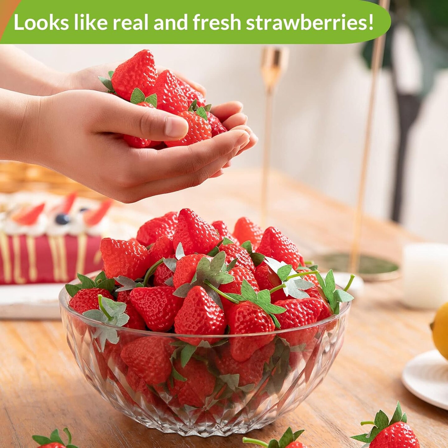 100 Pieces Fake Strawberries Fake Fruit Artificial Strawberry Kitchen Décor