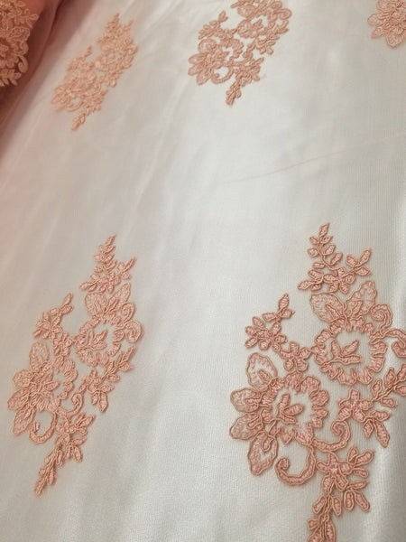 1 Yard Coral French Floral Mesh Lace Fabric for Bridal Dresses and Event Decor 50/54 Inch Width