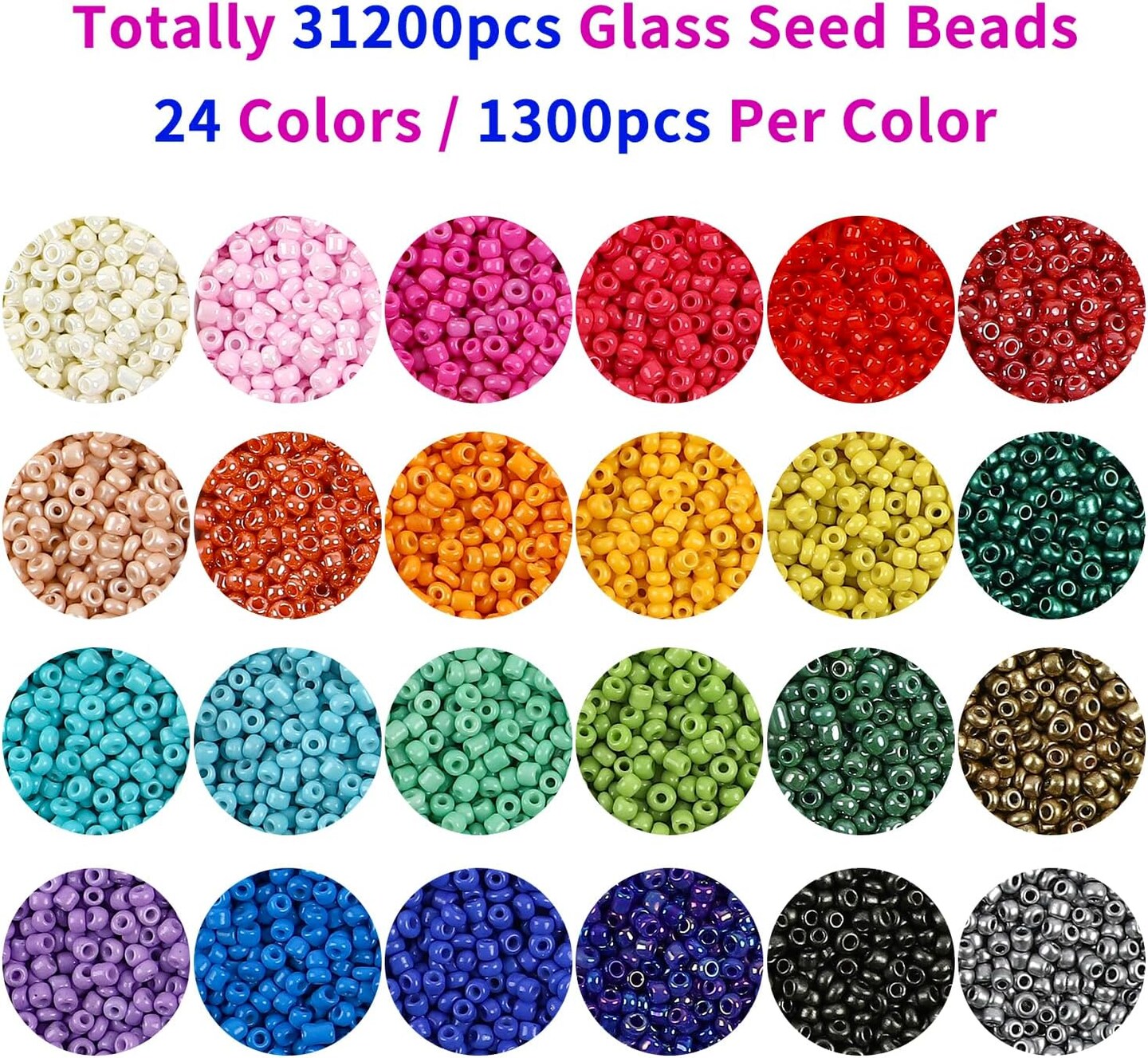 31200pcs 2mm Glass Seed Beads for Bracelet Making Kit, Small Beads