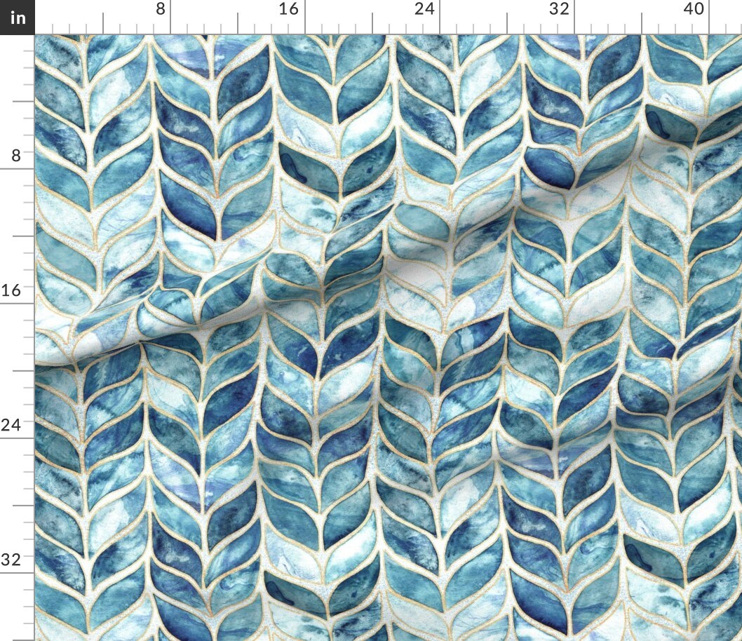 Various Fabrics by the Yard or Fat Quarter Watercolor Mosaic Faux Gold Moroccan Tiles Whale Tail Blue Calm Serene Ocean Coastal Custom Printed Fabric by Spoonflower