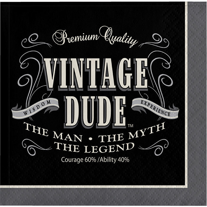 Bulk Pack of 32 Vintage Dude Beverage Napkins, 3 Ply