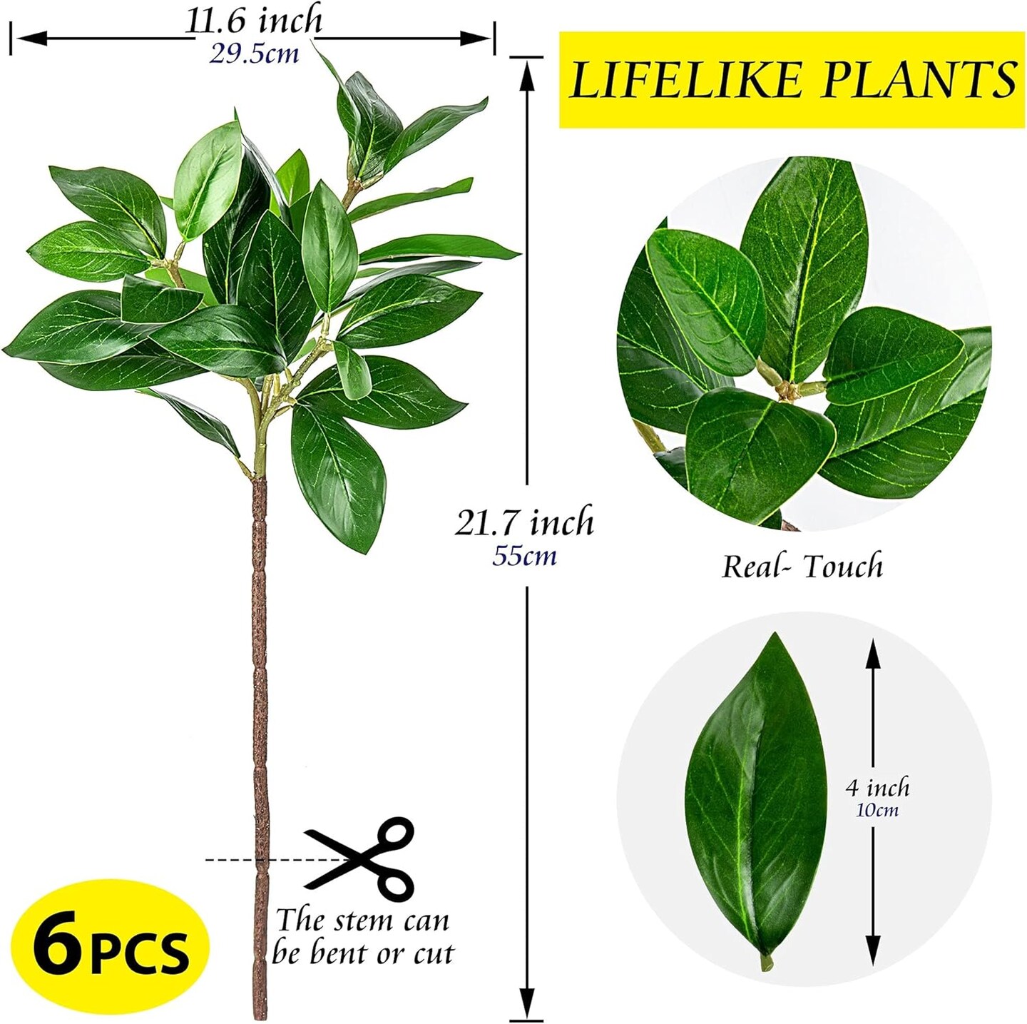 Greenery Branches 21&#x201D; Tree Stems Artificial Plants Green Leaves Faux Bush, 6pcs Set