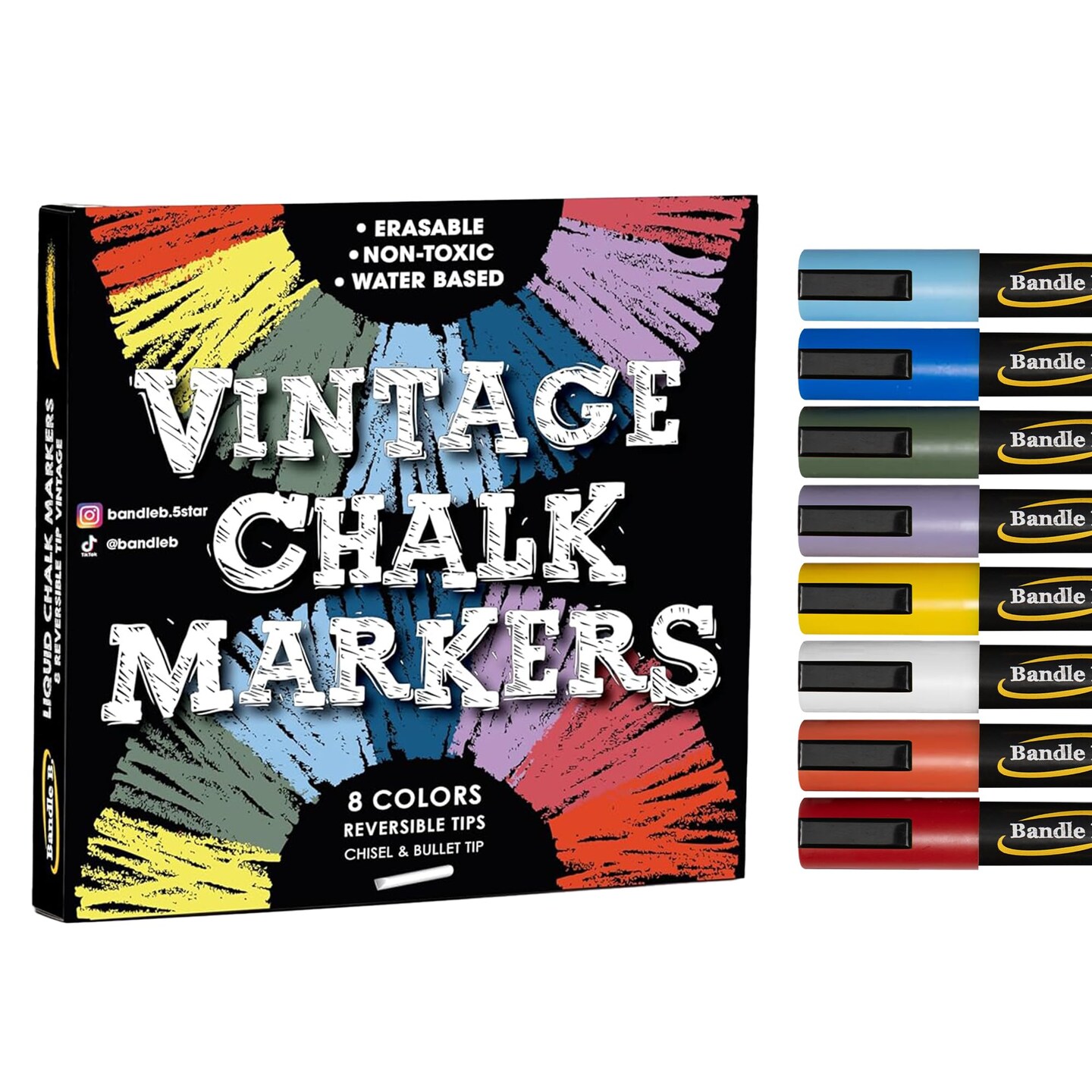 Chalk Markers - 8 Vintage, Erasable, Non-Toxic, Water-Based, Reversible Tips, For Kids & Adults for Glass or Chalkboard Markers for Businesses, Restaurants, (Vintage/Pastel 6mm)