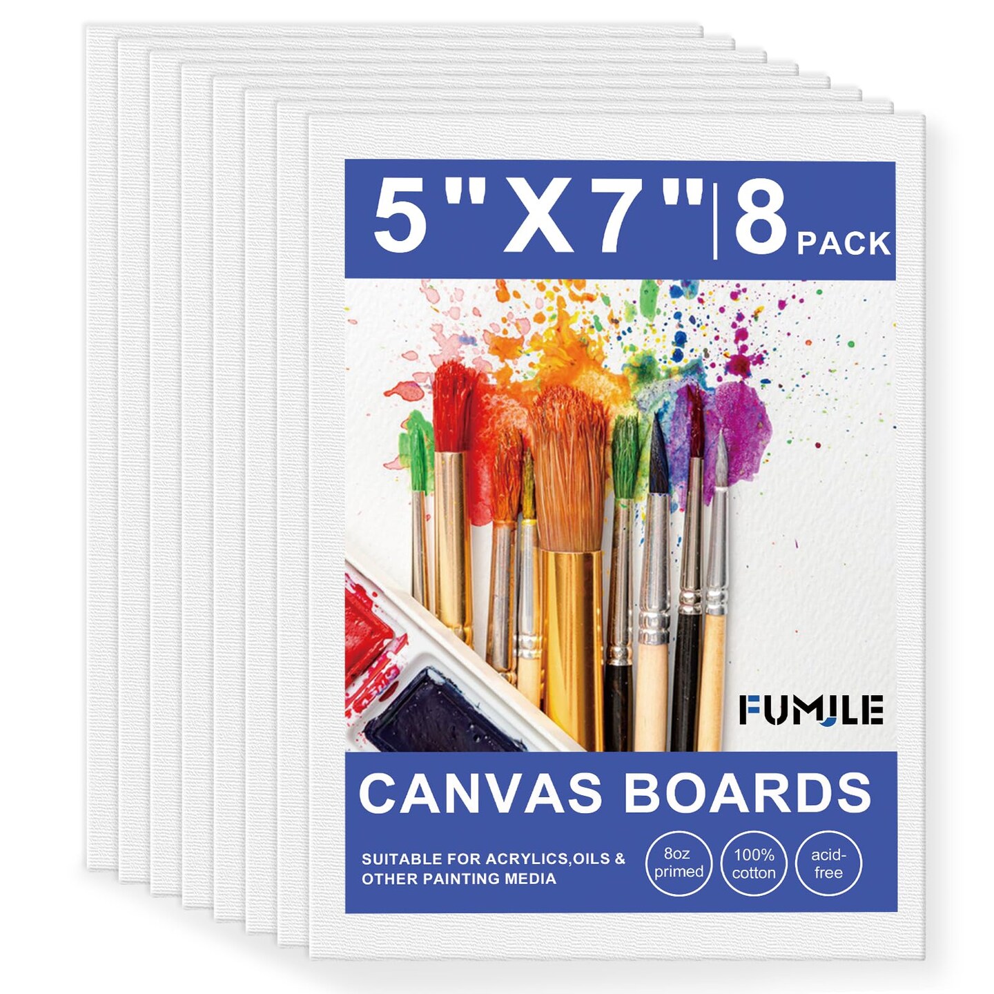 5x7 Inch Canvas Boards for Painting, 8 Pack Primed Acid-Free Blank Canvas Panels, Mini Canvas for Beginners &#x26; Artist, Small Canvases for Painting for Classroom and Painting Parties.
