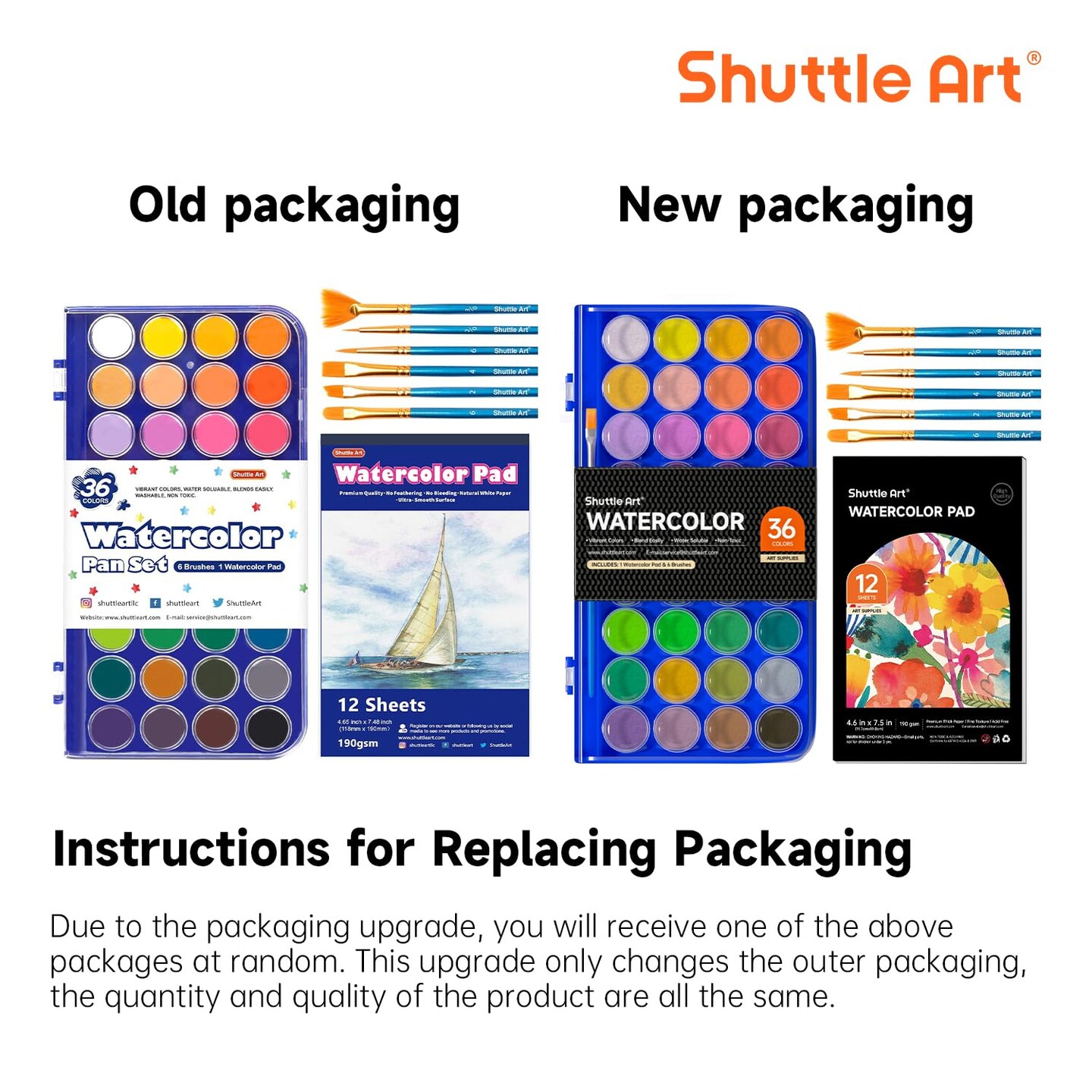 Shuttle Art 43 Pack Watercolor Paint Set, 36 Colors Watercolor Paint Pan Set with 6 Brushes and 1 Watercolor Pad for Beginners, Artists, Kids &#x26; Adults Watercolor Painting, Bullet Journal, Calligraphy