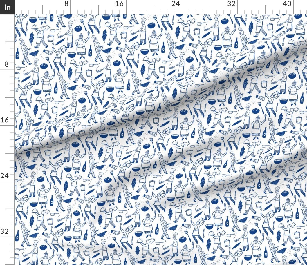 Various Fabrics by the Yard or Fat Quarter Cooking Chef Monochrome Blue And White Baker Apron Foodie Custom Printed Fabric by Spoonflower