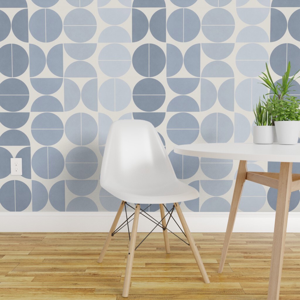 Non-Pasted Wallpaper 2FT Wide Scandi Blue Gradient Minimalist Bauhaus Tranquil Zen Serene Ombre Calm Geometric Traditional Wallpaper by Spoonflower
