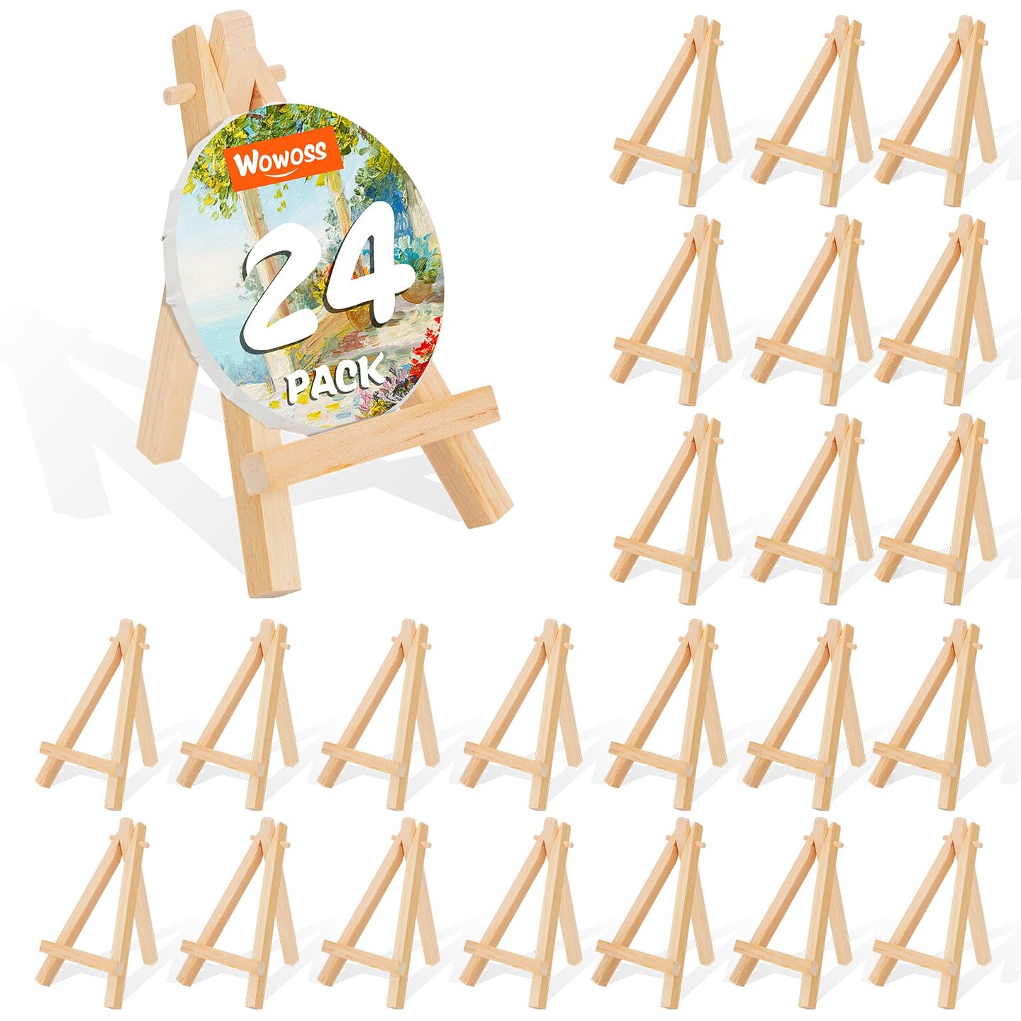 5&#x22; Mini Wood Display Easel 24 Pack, Natural Wooden Small Easel Stand for Signs, Small Canvases, Table Display, Pictures, Photos, Wedding Place Cards, Crafts and Other Smaller Projects