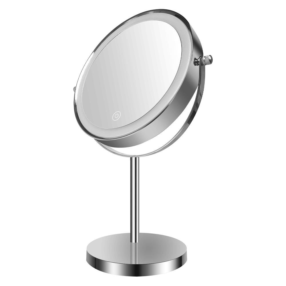 Edge Collections - 8" - Silver - Illuminated Dual - Sided Makeup Mirror with Dimmable Lighting - 1 Piece