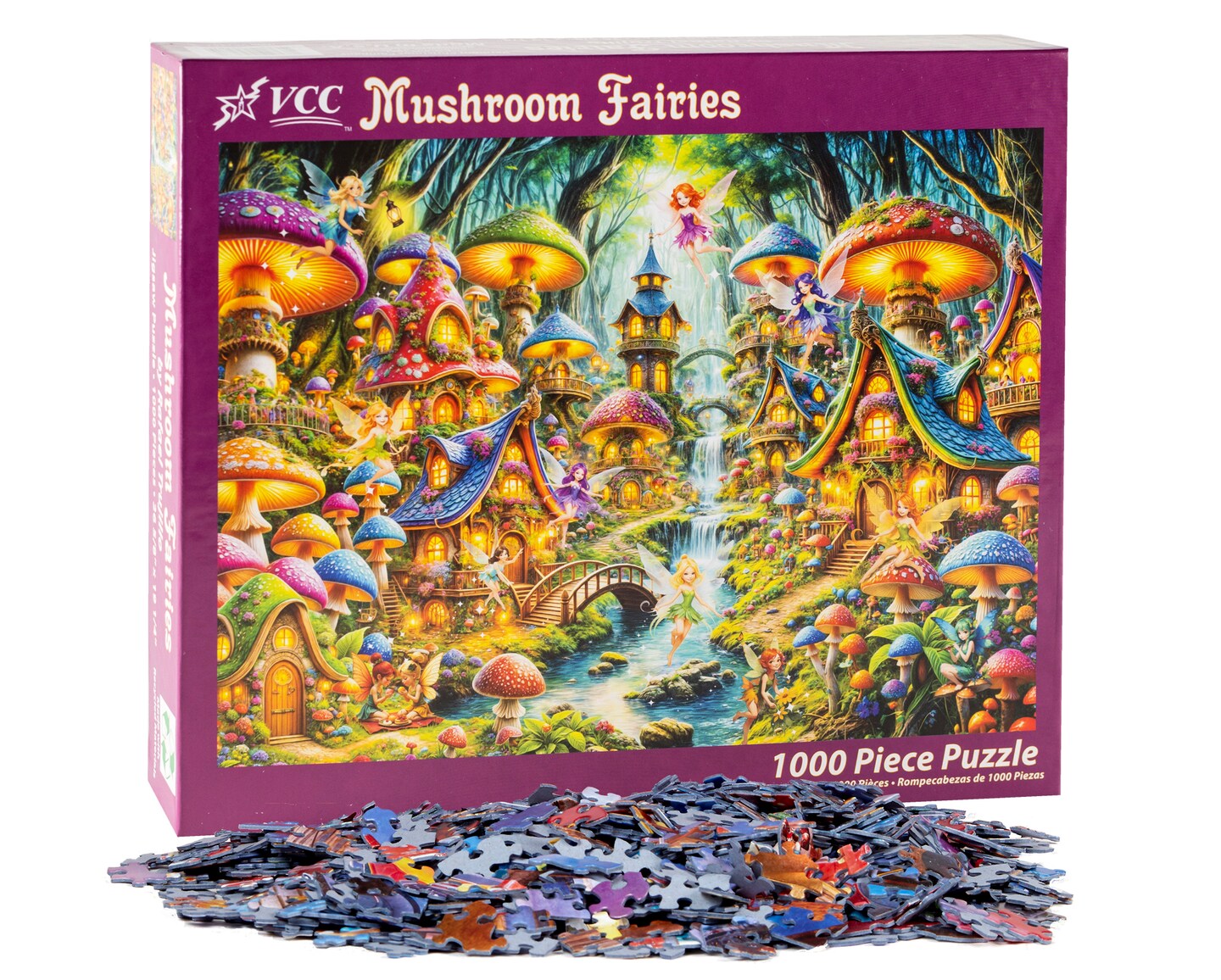 Mushroom Fairies Jigsaw Puzzle 1000 Piece by Vermont Christmas Company - Fairy Puzzles for Adults & Families - Fully Interlocking & Randomly Shaped Pieces - 26 5/8" x 19 1/4"
