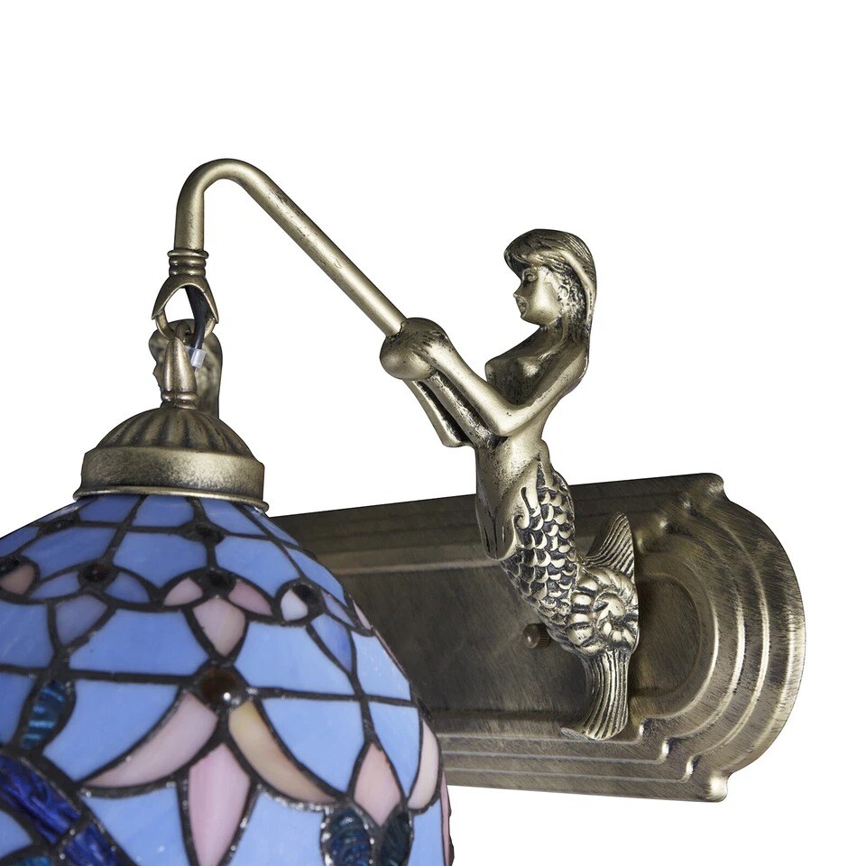 2-Light Tiffany Bathroom Vanity Wall Sconce – Blue Stained Glass, Arts & Crafts Style