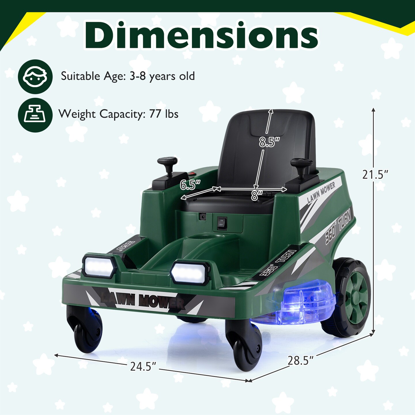 12V Kids Ride-On Lawn Mower Toy with LED Lights and Parent Control