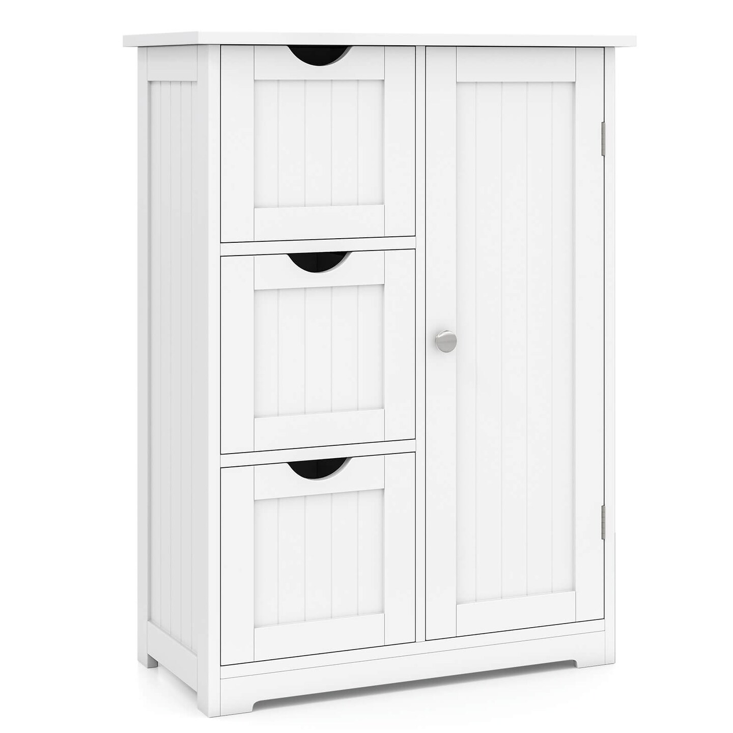 Costway Bathroom Floor Cabinet Side Storage Cabinet with 3 Drawers and 1 Cupboard Grey\ Black
