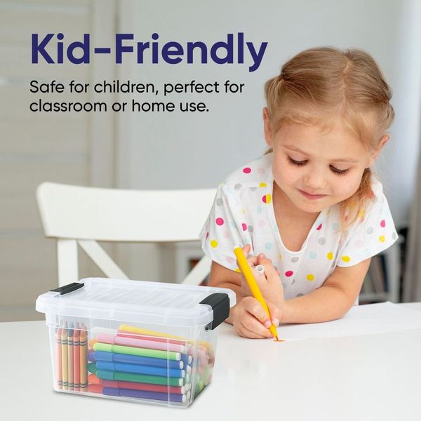 Superio Mini Plastic Crayon Box Storage Container Clear Plastic Bin with Lid Organizing Box 1.4 Qt.