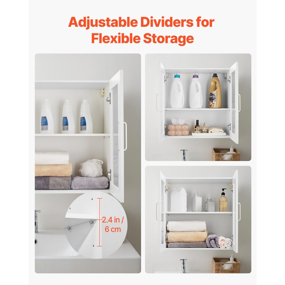 White Wall-Mounted Laundry Cabinets Set of 2 with 4 Doors Adjustable Shelves