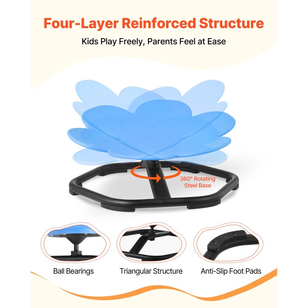 Blue Metal Kids Swivel Chair 360 Degree Spin Petal-Shaped 3-12 Yrs