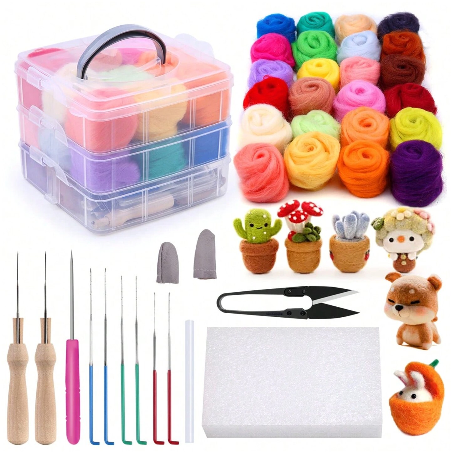 24-Color Needle Felting Starter Kit – Wool Roving & Supplies for DIY Craft Projects, Beginners & Fiber Art