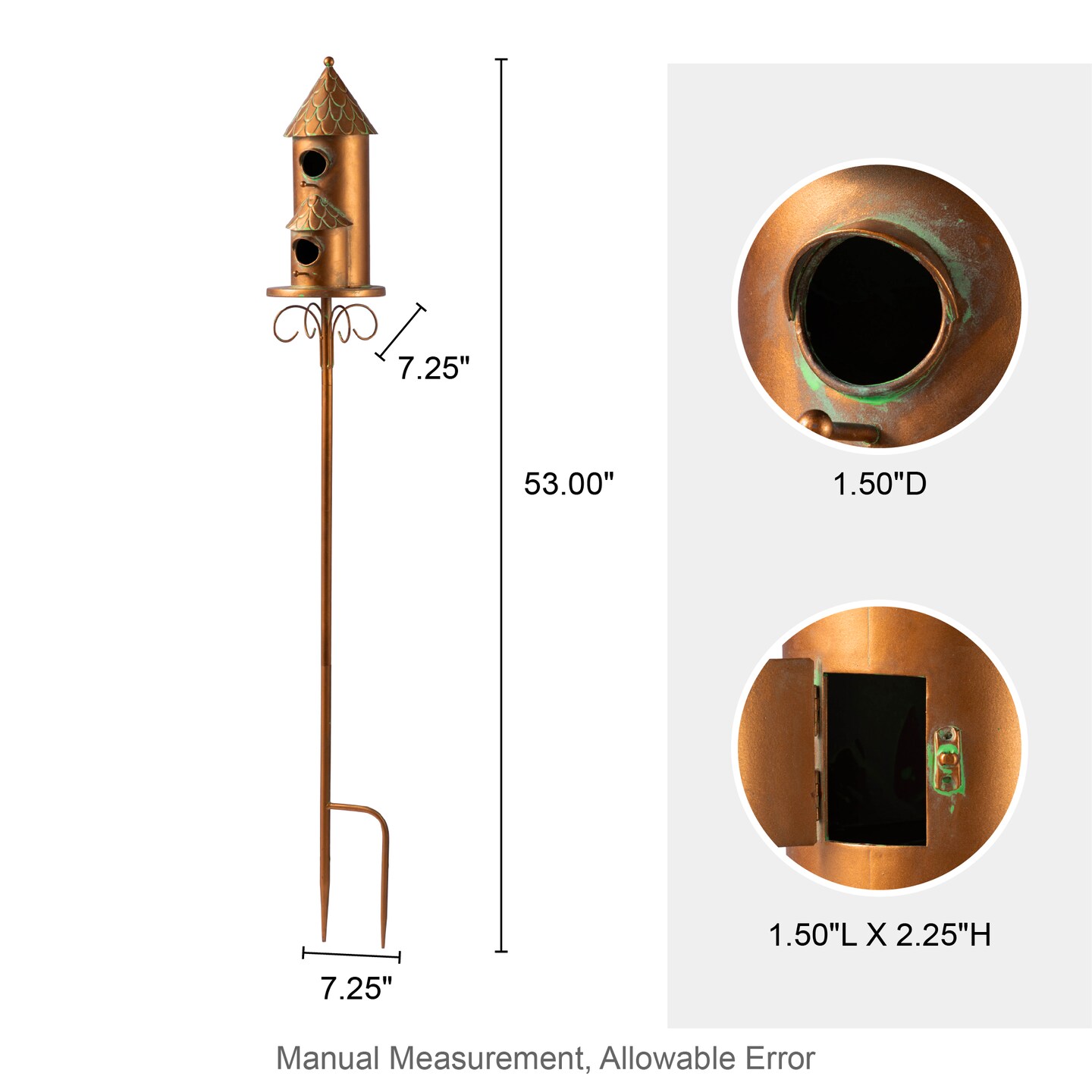 Set of 2 53''H Farmhouse Faux Copper 2-Tiered Distressed Metal Decorative Garden Birdhouse with Stake