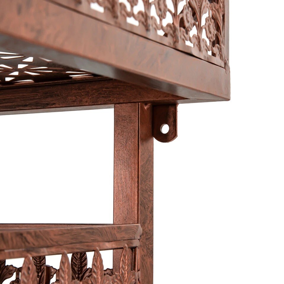 3-Tier Wall Mount Wine Rack with Glass Holder – Industrial Iron Storage Shelf, Bronze