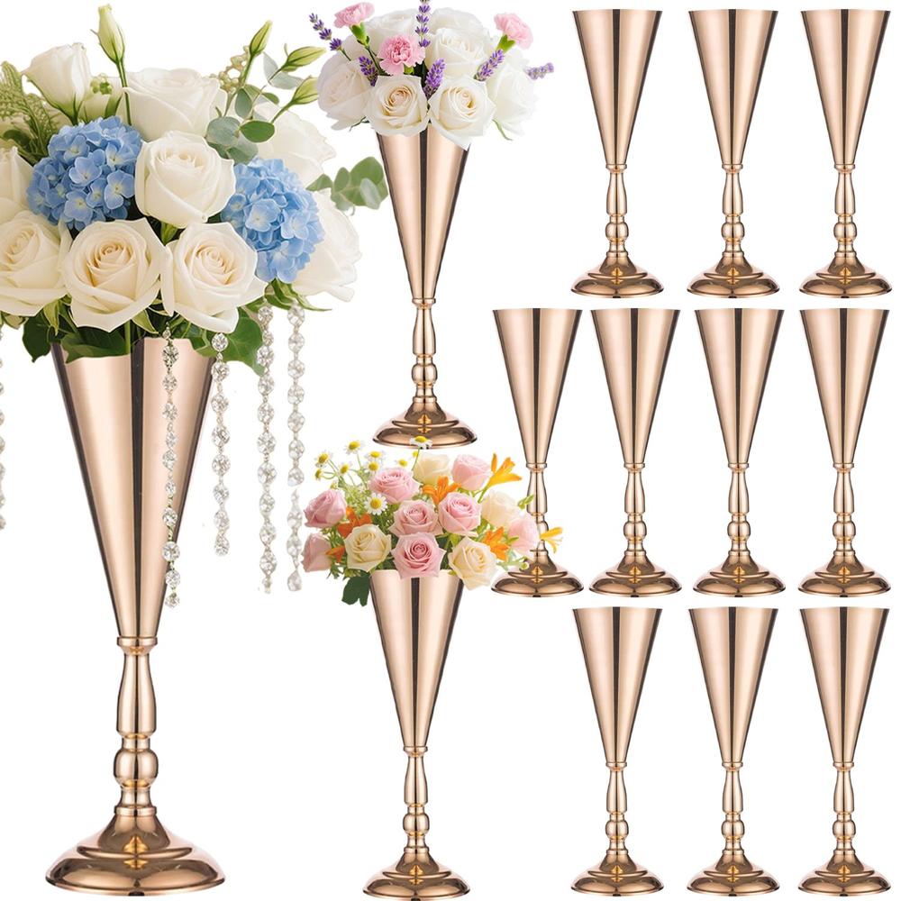 Edge Collections - 14" - Gold - Elegant Trumpet Vase for Wedding CenterPiece - 2 Piece