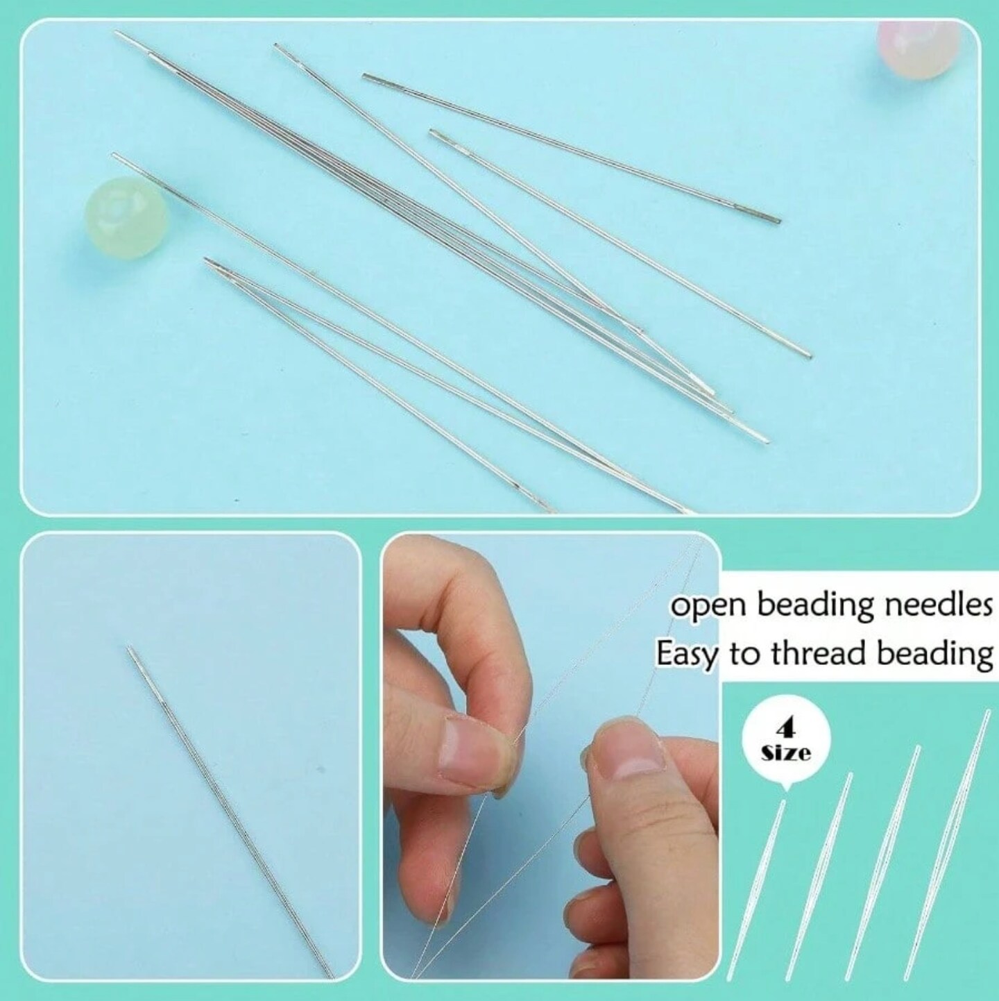 16-Piece Big Eye Beading Needle Set – 4 Sizes with Threader for Seed Beads, Embroidery & Jewelry Making