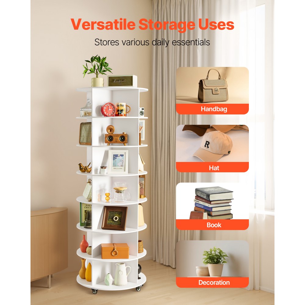 White 360° Rotating Shoe Rack Tower with Wheels, Movable Lazy Susan Organizer