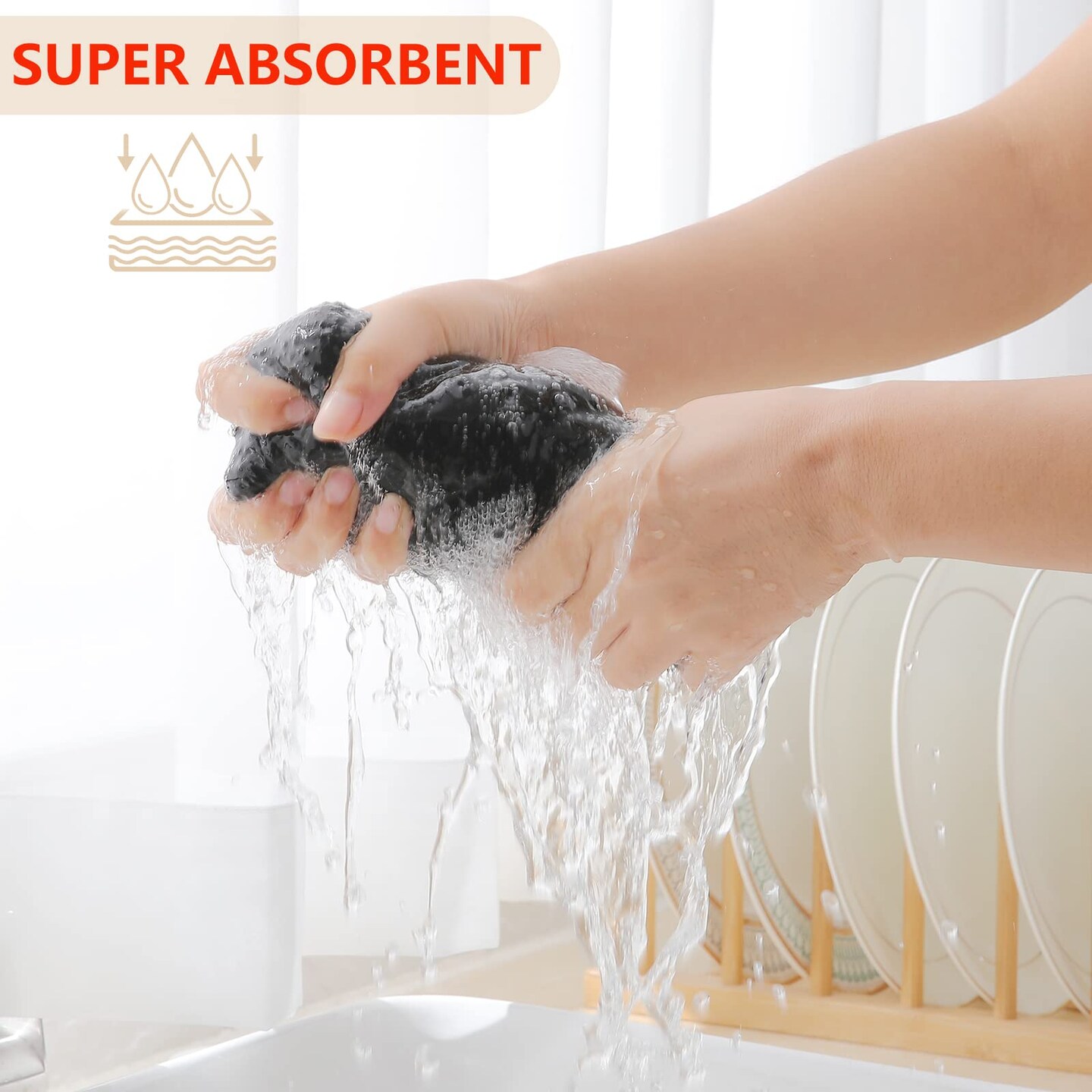 100% Cotton Waffle Weave Kitchen Dish Towels, Ultra Soft Absorbent Quick Drying Cleaning Towel, 13 x 28 Inches, 6-Pack, Black