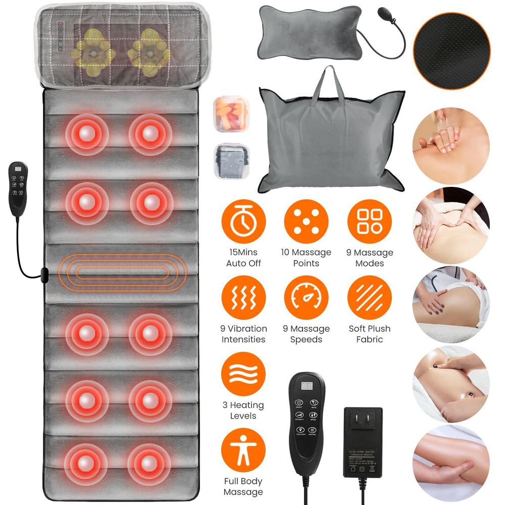 Edge Collections - 68.9″ × 20.47″  - Gray - Full Body Massage Mat with Heat and Vibration - 1 Set